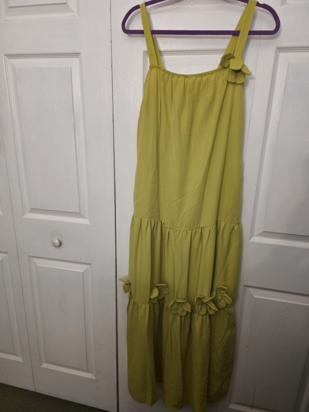 Yellow Tiered Floral-Accent Maxi Dress